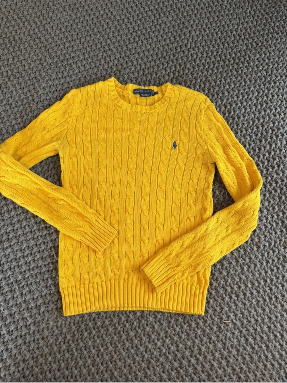 Ralph Lauren Yellow Cable Knit 100% Cotton Crewneck Sweater Women Size S - Picture 2 of 9